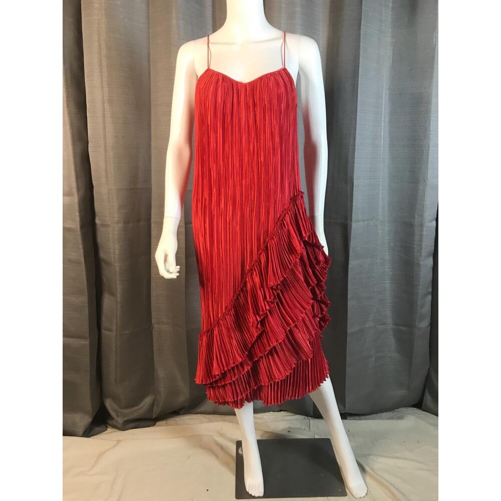 Vintage Disco Ruby Red Micro Pleated Party Dress Sz M